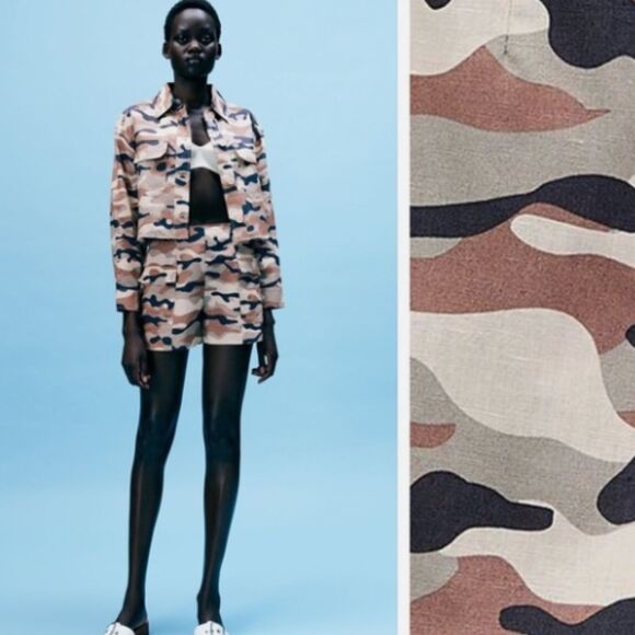 Zara Green/Brown Linen Blend Camouflage Print Bermudas Shorts. Size Medium - Picture 1 of 5